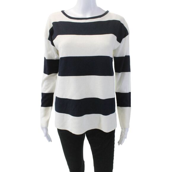 Vince Womens Knit Striped Long Sleeve Pullover Sweater Top Navy Size S - Picture 1 of 5